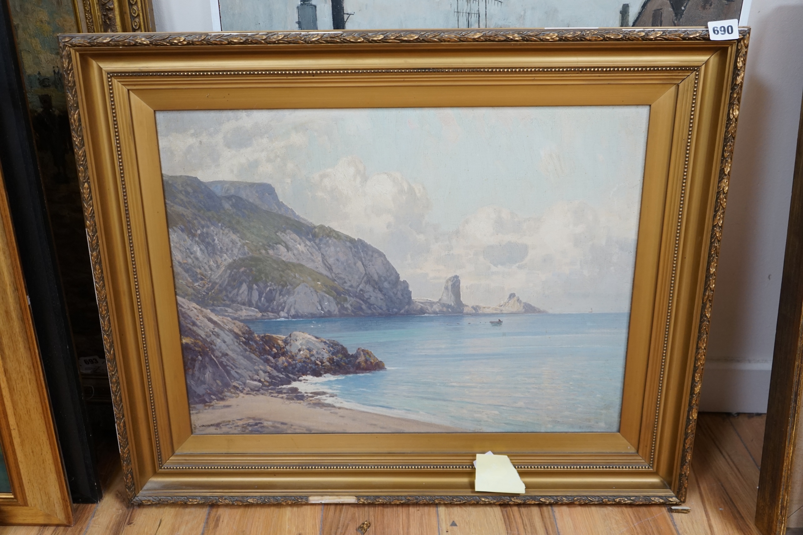 Frederick John Widgery (1861-1942), oil on canvas, Devon coastal scene, signed, 45.5 x 59cm, gilt framed. Condition - fair